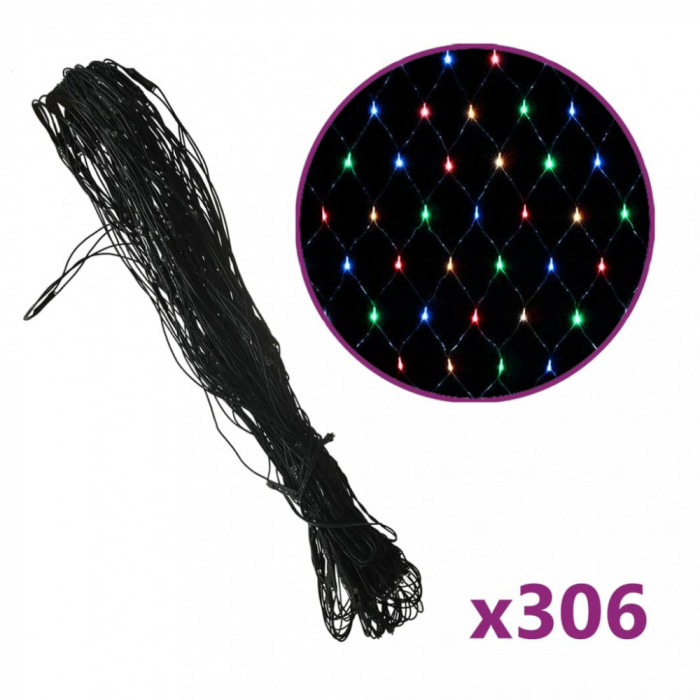 Plasă lumini Crăciun colorată 3x3 m 306 LED interior/exterior