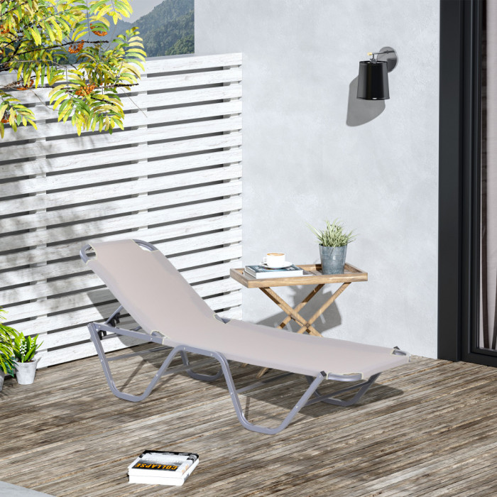 Outsunny Sezlong din aluminiu, sezlong pentru gradina cu spatar reglabil pe 5 pozitii, 163x58.5x91cm, crem