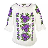 Cumpara ieftin Bluza Tip Ie Traditionala Alba cu Motiv Floral Mov de Dama - IMS90