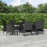 VidaXL Set de masă pentru grădină, 7 piese, cu perne, negru