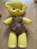 Urs galben jucarie sovietica vintage anii 70, 38 cm haina originala cu defect