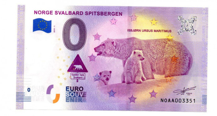 NORVEGIA 2019 0 EURO SOUVENIR, Svalbard, Spitsbergen, Urs, UNC