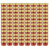VidaXL Borcane din sticlă pentru gem, capace aurii, 96 buc, 110 ml