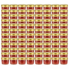 vidaXL Borcane din sticlă pentru gem, capace aurii, 96 buc, 110 ml
