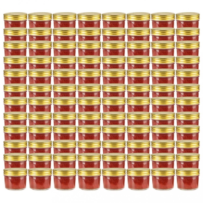 vidaXL Borcane din sticlă pentru gem, capace aurii, 96 buc, 110 ml 50797