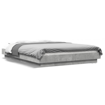 vidaXL Cadru de pat cu lumini LED gri beton 120x190 cm, lemn prelucrat foto