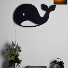 Decoratiune luminoasa LED, Baby Whale, MDF, 60 LED-uri, Galben