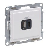 Priza dubla USB 2.4A + USB C 3A Legrand New Suno 721130, incastrata, alb