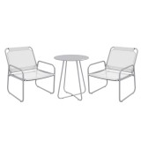 Outsunny Set mobilier de grădină 3 piese, 2 scaune cu tapițerie din material respirabil, 1 măsuță rotundă &Oslash;60 cm, Gri deschis | Aosom Romania