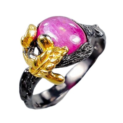 Inel bijuterie din argint 925 floral cu rubin foto