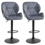 HOMCOM Set de 2 Scaune de Bar cu &Icirc;nălțime Reglabilă, Bază Metalică și Șezut din Catifea, 51.5x57.5x93-114.5 cm, Gri | Aosom Romania