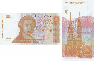 1991 ( 8 X ), 1 dinar ( P-16a ) - Croatia - stare UNC! foto