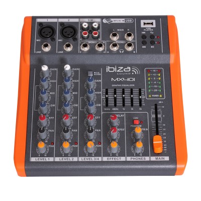 Mixer DJ Ibiza, 4 canale cu egalizator, efecte, USB foto