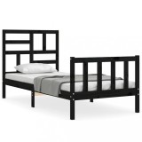 Cumpara ieftin Cadru de pat cu tablie Small Single, negru, lemn masiv