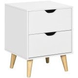 HOMCOM Noptieră masă de noapte cu 2 sertare, stil scandinav pentru dormitor, sufragerie, 40 x 35 x 50,5 cm, alb | Aosom Romania