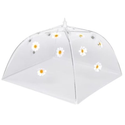 Umbrela alimentara, dimensiuni 36 x 36 x 36 cm, din dantela cu floricele, alb foto