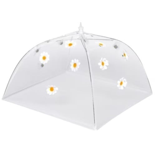 Umbrela alimentara, dimensiuni 36 x 36 x 36 cm, din dantela cu floricele, alb