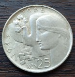 (A462) MONEDA DIN ARGINT CEHOSLOVACIA - 25 KORUN 1965, 20 ANI ELIBERARE, Europa