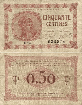 1920 (10 III), 50 centimes (Jean Pirot JP-097-10a) - Franța (Paris) foto