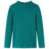 Tricou de copii cu m&acirc;neci lungi, tricot cu nervuri, verde &icirc;nchis, 128, vidaXL