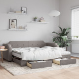 Cumpara ieftin Pat de zi cu extensie și sertare, gri taupe, 100x200 cm, textil