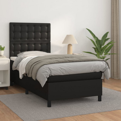 vidaXL Pat box spring cu saltea, negru, 90x190 cm, piele ecologică foto