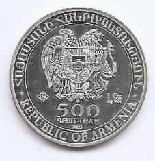 Armenia 500 Dram 2013 (Arca lui Noe) Argint 31.103g/999, Md4, KM-196 UNC !!! foto