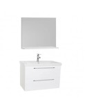 Set mobilier baie suspendat, cu lavoar ceramic, GN0541, front MDF, 80 cm, 2 sertare, glisiere soft close si oglinda cu polita GN0551, PAL, alb