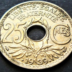 Moneda istorica 25 CENTIMES - FRANTA, anul 1939 * cod 3900 = Luciu de batere