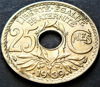 Moneda istorica 25 CENTIMES - FRANTA, anul 1939 * cod 3900 = Luciu de batere foto