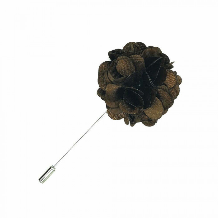 Pin rever sacou, Onore, maro, microfibra si aliaj metalic, 8.5 x 3.5 cm, model floare petale rotunde