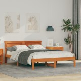 vidaXL Cadru de pat cu tăblie &amp; LED maro cerat 120x190 cm din lemn masiv de pin