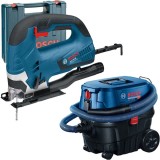 Bosch GST 90 BE + GAS 12-25 PL - Fierastrau pendular 650 W valiza plastic + Aspirator umed-uscat 1250 W 200 mbar 25 l priza scule electrice