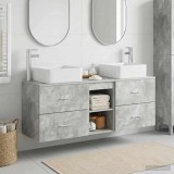 Cumpara ieftin Set dulap baie 3 buc. Gri Beton 129 x 41 x 80 cm Lemn prelucrat