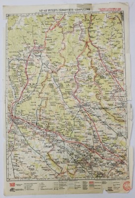 HARTA ZONEI PITESTI - TARGOVISTE - CAMPULUNG , LITOGRAFIE DE M.D. MOLDOVEANU , 1936, POLICROMA foto