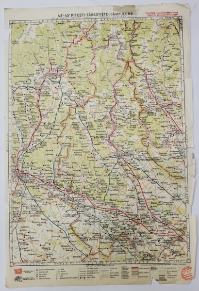 HARTA ZONEI PITESTI - TARGOVISTE - CAMPULUNG , LITOGRAFIE DE M.D. MOLDOVEANU , 1936, POLICROMA