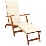 Șezlong exterior vidaXL lemn acacia, suport picioare, pernă crem, pliabil, 167x56x75 cm