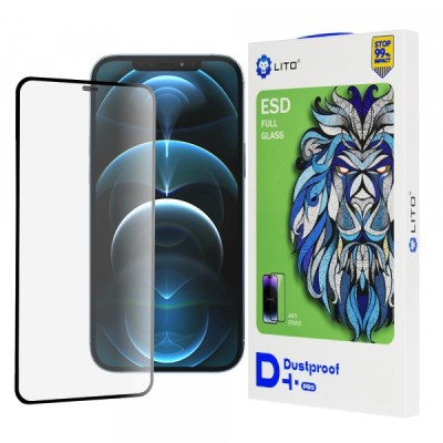 Folie de protectie Ecran Lito D+ Pro Dustproof pentru Apple iPhone 12 Pro Max, Sticla Securizata, Full Glue, Neagra foto