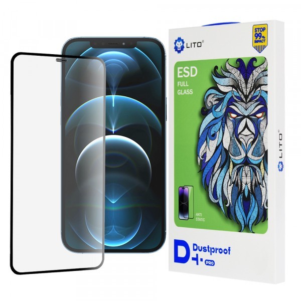 Folie de protectie Ecran Lito D+ Pro Dustproof pentru Apple iPhone 12 Pro Max, Sticla Securizata, Full Glue, Neagra