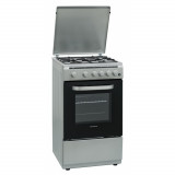 Aragaz Heinner HFSC-V60LITGSL, 4 arzatoare, Grill, Dispozitiv de siguranta, Aprindere electrica, 50 x 60 cm, Argintiu