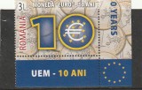ROMANIA 2009 LP 1825 - 10 ANI DE LA MONEDA EURO SERIE MNH NESTAMPILATA, Nestampilat