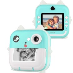 Aparat foto digital cu imprimare termica pentru copii, focalizare automata, display color de 2,4 inch 1080P Full HD