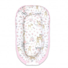 Cosulet bebelus pentru dormit Baby Nest 105x66 cm Velvet Sweet Deer Pink MimiNu