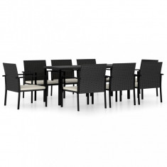 Set de masa si scaune de exterior, 9 piese, negru, poliratan foto