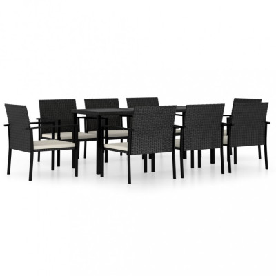 Set de masă și scaune de exterior, 9 piese, negru, poliratan foto