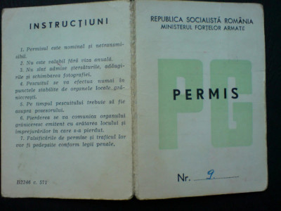 Permis pescuit, Ministerul Fortelor Armate Republica Socialista Romania foto