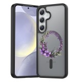Hus&Auml; anti&Egrave;oc magsafe pentru samsung galaxy s25, spate mat anti-amprent&Auml;, floral pink wreath 10, negru