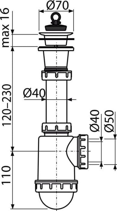 Sifon chiuvetă cu ventil sită din plastic DN70, A442-DN50/40