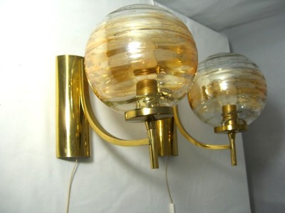 Aplice Mid Century Modern, KW, Art Deco, alamă, sticlă Murano, vintage foto