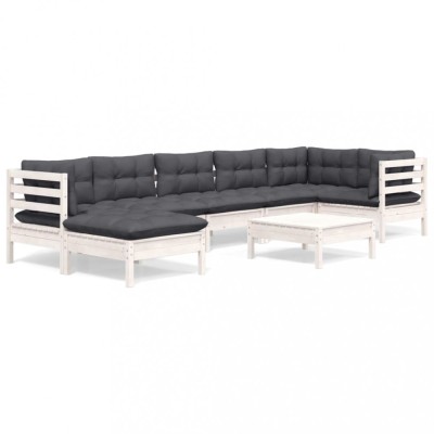 vidaXL Set mobilier de grădină cu perne, 8 piese, alb, lemn masiv pin 3096557 foto